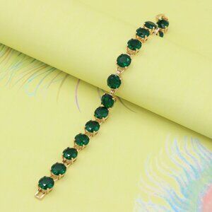 "Elegant Green Crystal Rose Gold Bracelet with Prong Setting, XPBL0807